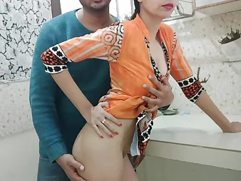 Wild landlord pummels Indian Bhabhi's cock-squeezing snatch in the kitchen